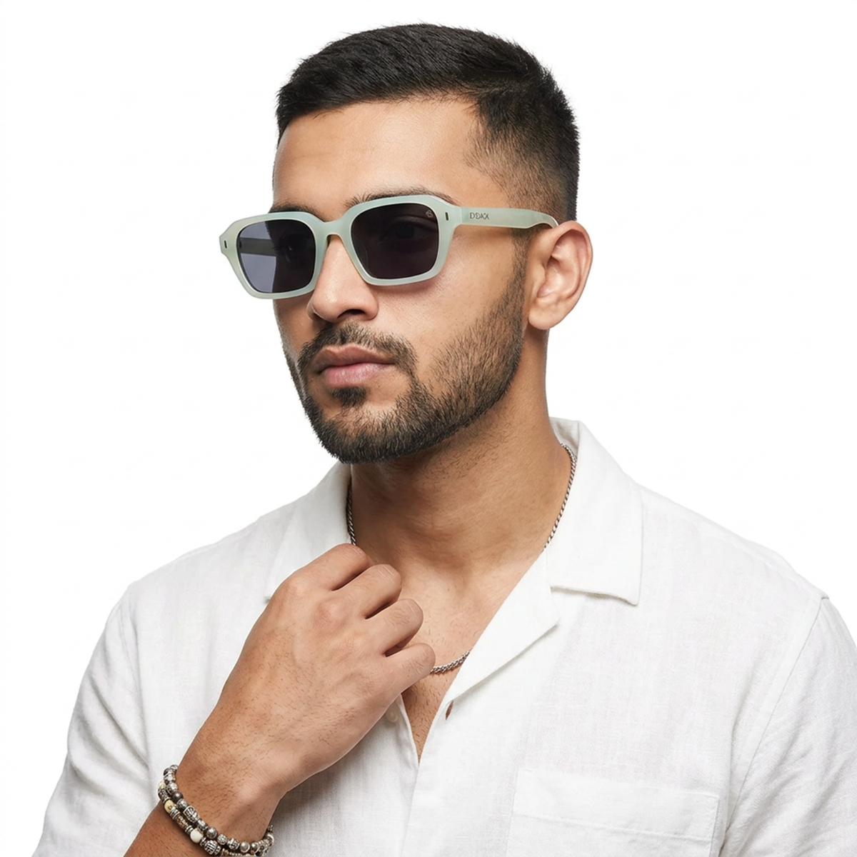Eyejack Sea Green Square Sunglasses for Men and Women - worn by a male model (image 1)