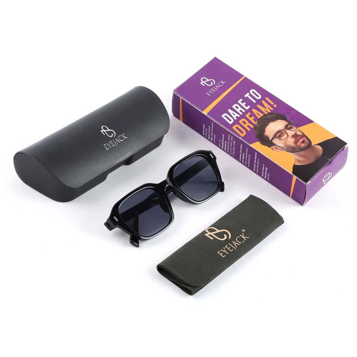 Eyejack Black Square Sunglasses for Men and Women - Style L999 - detail view