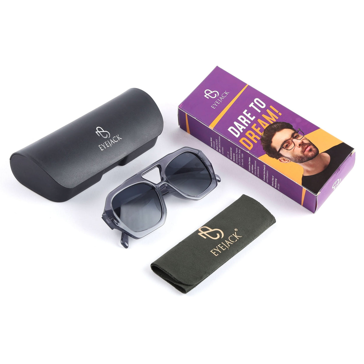 Eyejack Grey Wayfarer Sunglasses for Men and Women - Style 1005 - detail view