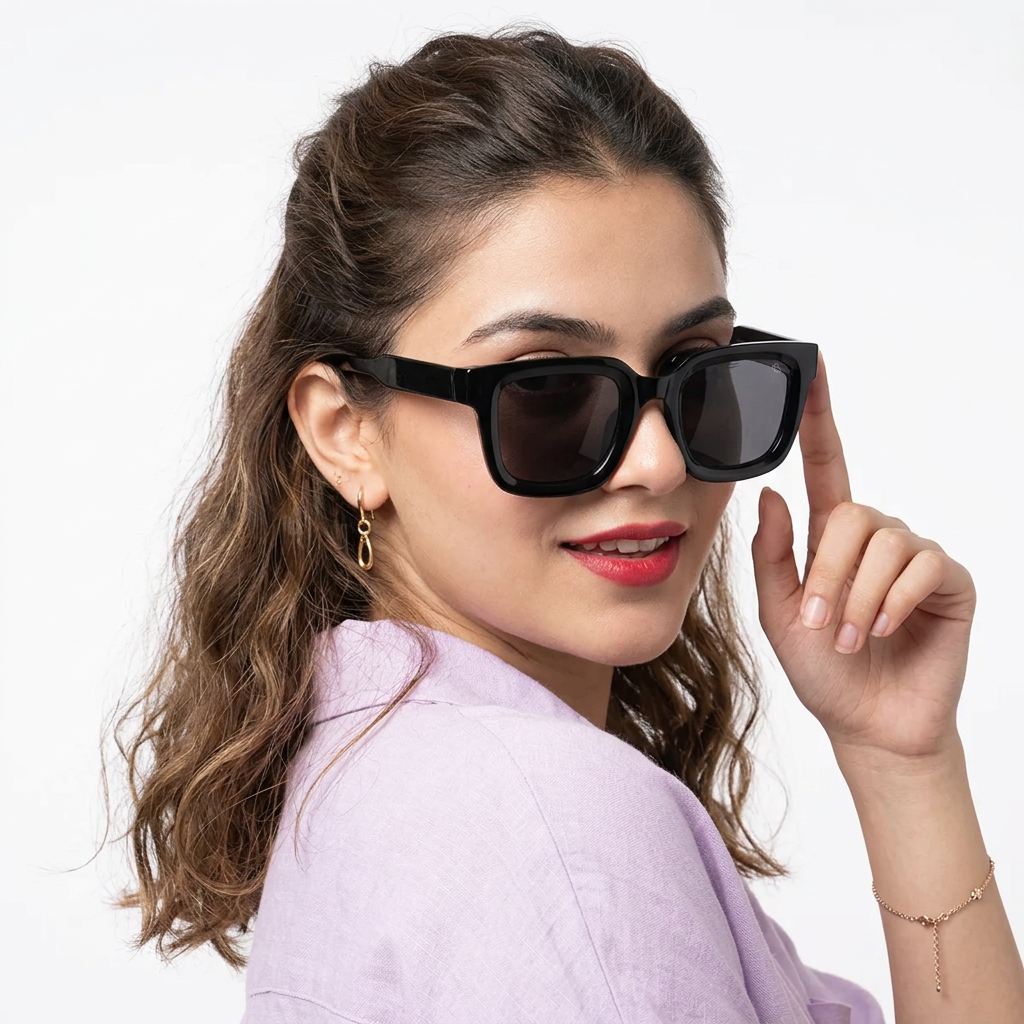 Cubix Shine Black Square Sunglasses for Men and Women - worn by a male model (image 3)