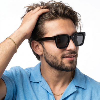 Cubix Shine Black Square Sunglasses for Men and Women - worn by a male model (image 1)
