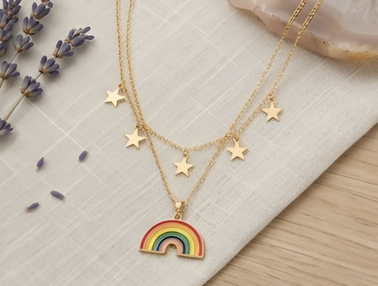 Rainbow Pendant & Star Charm Necklace Set (2 Pieces)