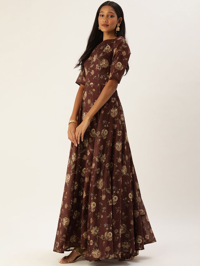 Bollywood Vogue Ready To Wear Maroon Chanderi Floor Length Anarkali Suit
