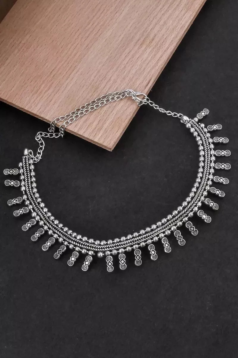 Oxidized Silver Plated Necklace for Women - Silver,18 Inch SUPER