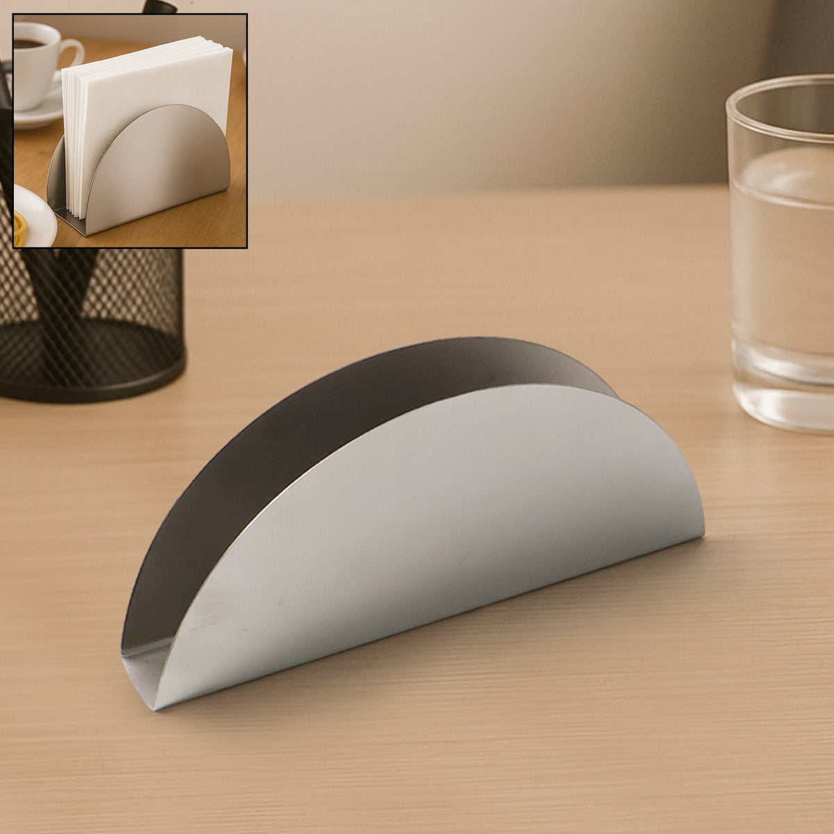 Stainless Steel Half-moon Shaped Tissue Paper Napkin Holder Stand (1 Pc) HP DD
