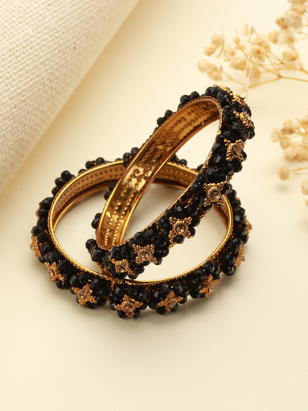 Set Of 2 Gold-Plated Beaded Bangles