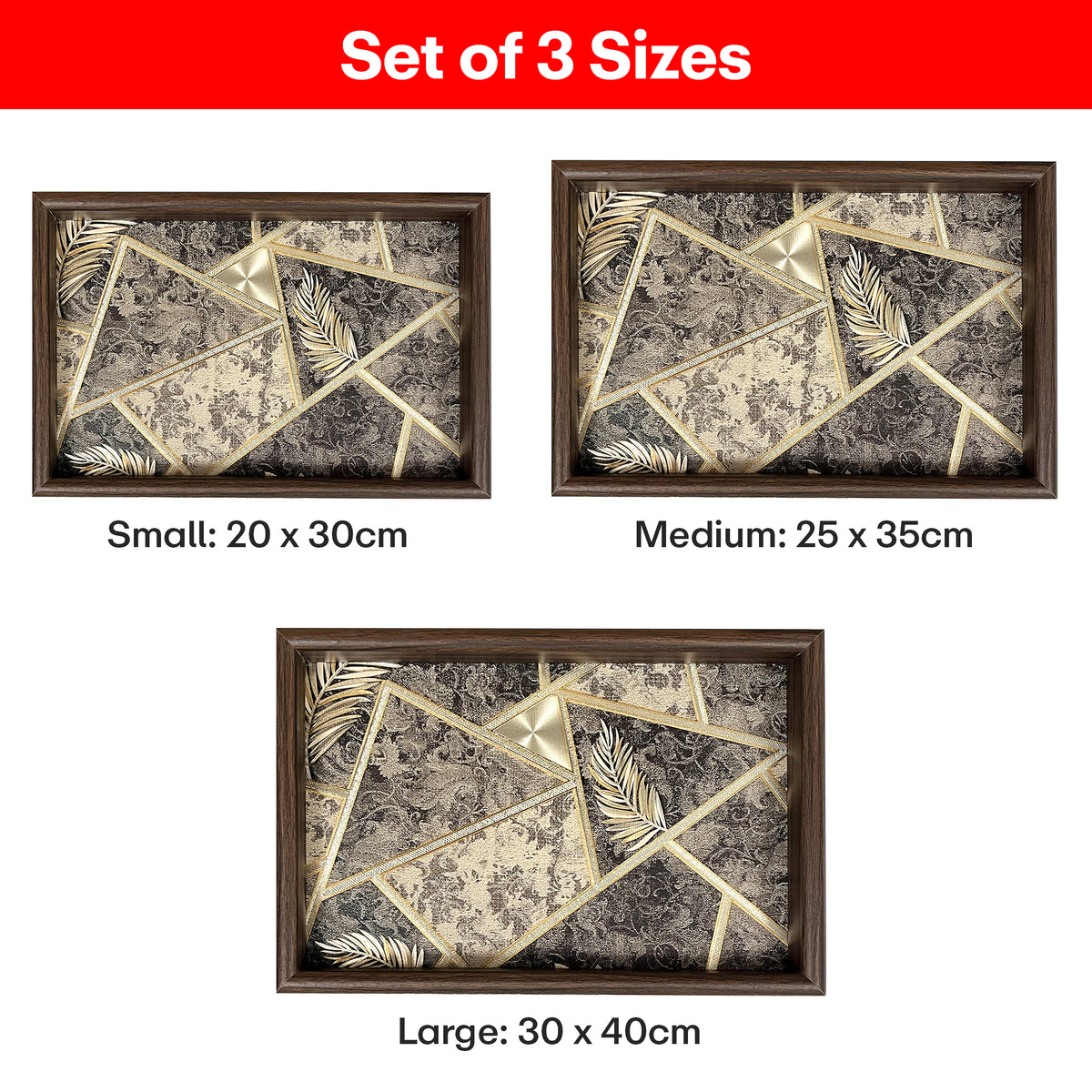 Rioware Wooden Serving Tray Set of 3 | Bamboo Tea & Coffee Serving Trays | Decorative Resin Kitchen & Dining Tray Set | Snack, Breakfast & Home Décor | Vintage Luxe