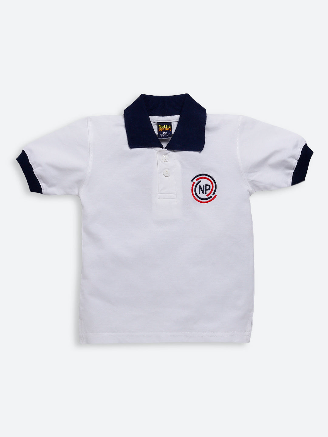 Boys White Black Polo Collar Pure Cotton T-shirt Moozoo Fashions