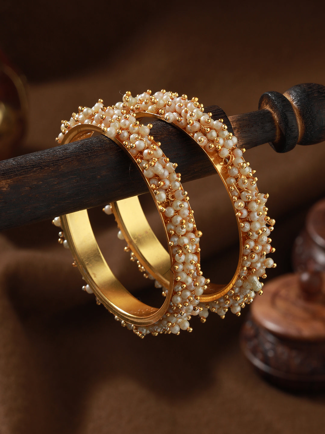 Set Of 2 Gold-Plated Pearl Beaded Bangles