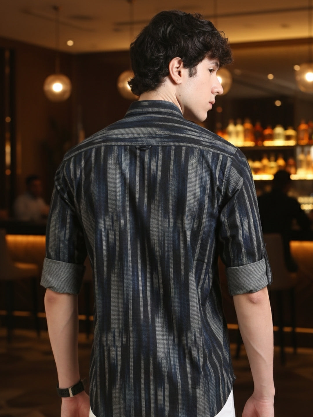 Men Navy Slim Fit Printed Full Sleeve Casual Shirt Cool Colors