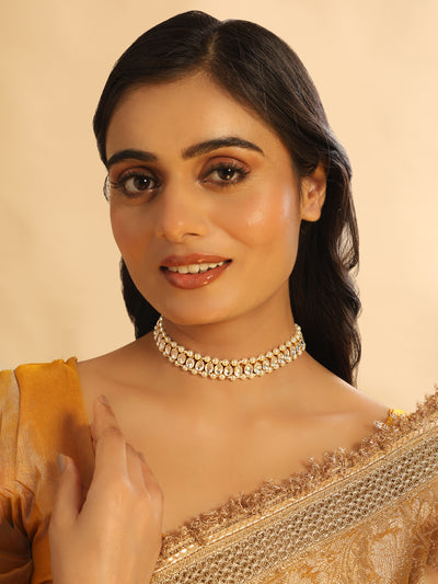 22K Gold Plated Kundan Refined Sleek Choker Necklace