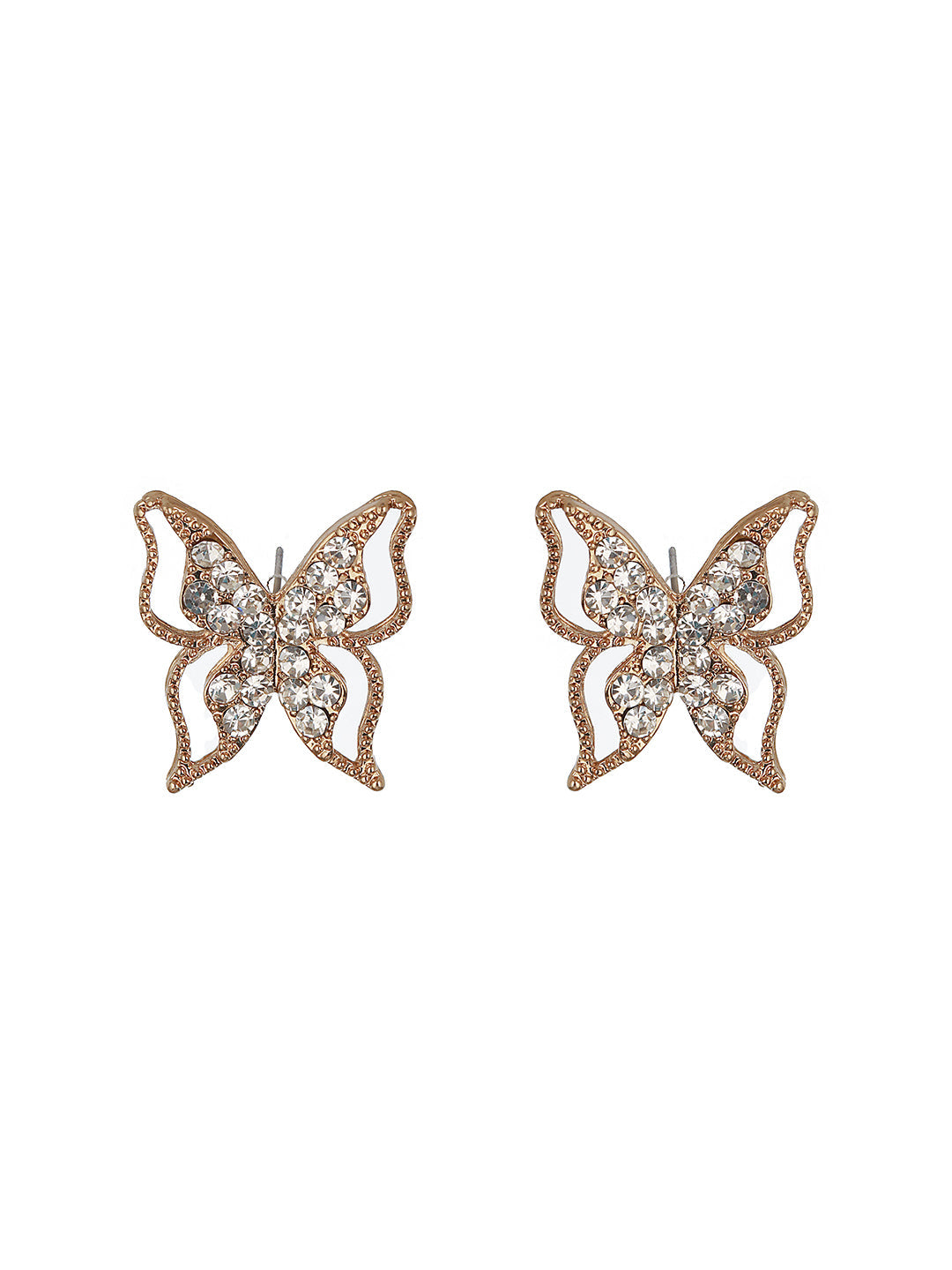 Gold Plated & Cz Studded Butterfly Shaped Stud Earrings