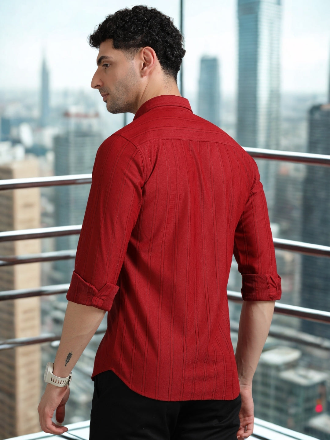 Men Red Full Sleeve knitted Dobby Casual Shirt Cool Colors
