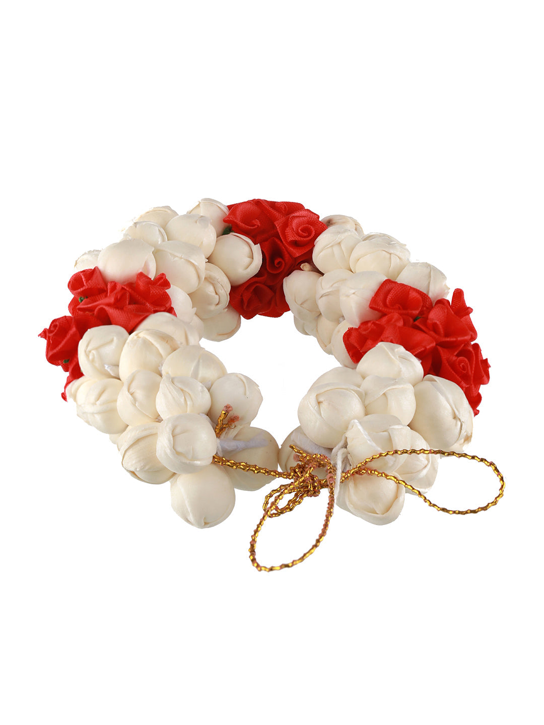 Women Red Rose & White Mogra Artificial Flower Gajra Floral Hair Bun