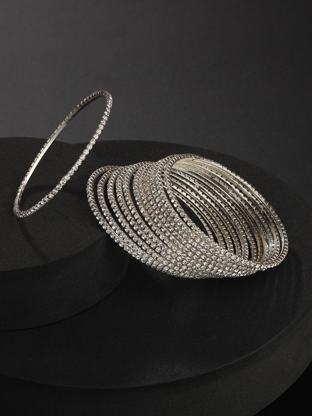 Set Of 12 Silver-Plated Cz-Studded Bangles