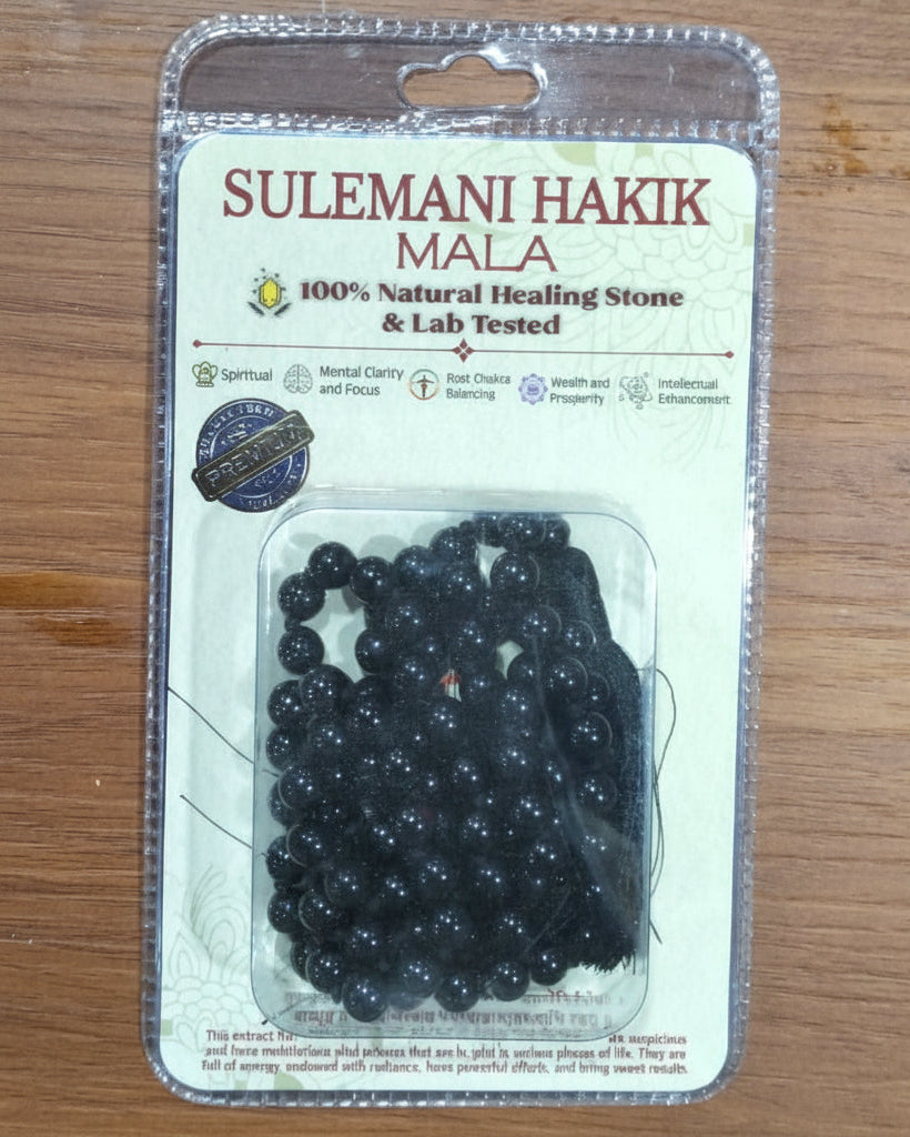 Sulemani Hakik Mala – Natural Black Agate Beaded Necklace for Protection, Positivity & Spiritual Strength