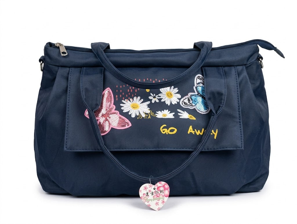 Buddy Cares Women Floral & Butterfly Embroidered Shoulder Bag | Adjustable Crossbody Strap – Navy Blue – view 3 – Buddy Cares