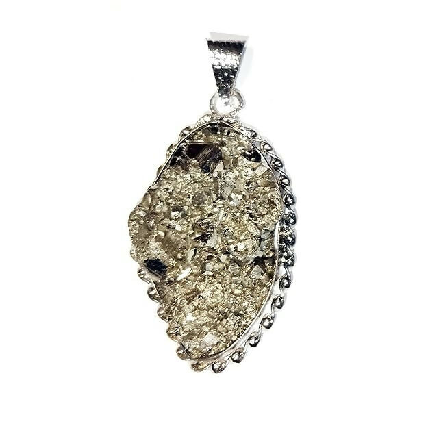 Natural Pyrite Stone Pendant – Gold-Like Crystal Energy Necklace, Raw Fool’s Gold Healing Gemstone Pendant with Elegant Metal Chain for Unisex Wear (Multi design)