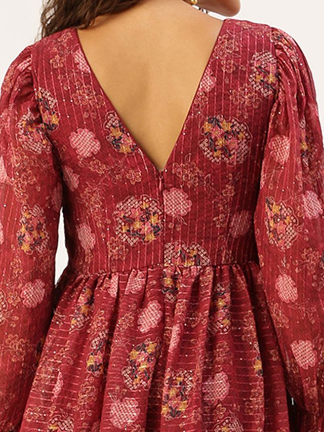 Bollywood Vogue Ready To Wear Wine Georgette Printed Gown