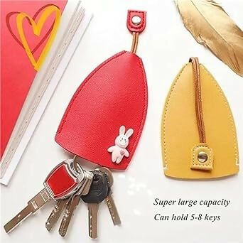 PU Leather Pull-Out Car Key Case Cute Cartoon Key Holder with Large Capacity Creative Multi-Color Key Bag for Men & Women