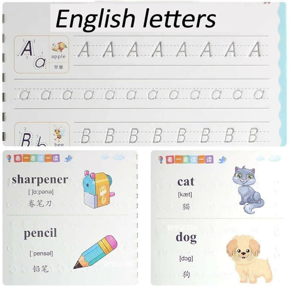Magic Practice Copybook Set for Kids 4 Reusable Books with Pen, 10 Refills & Grip Number Tracing, Handwriting & Calligraphy Learning Set for Preschoolers