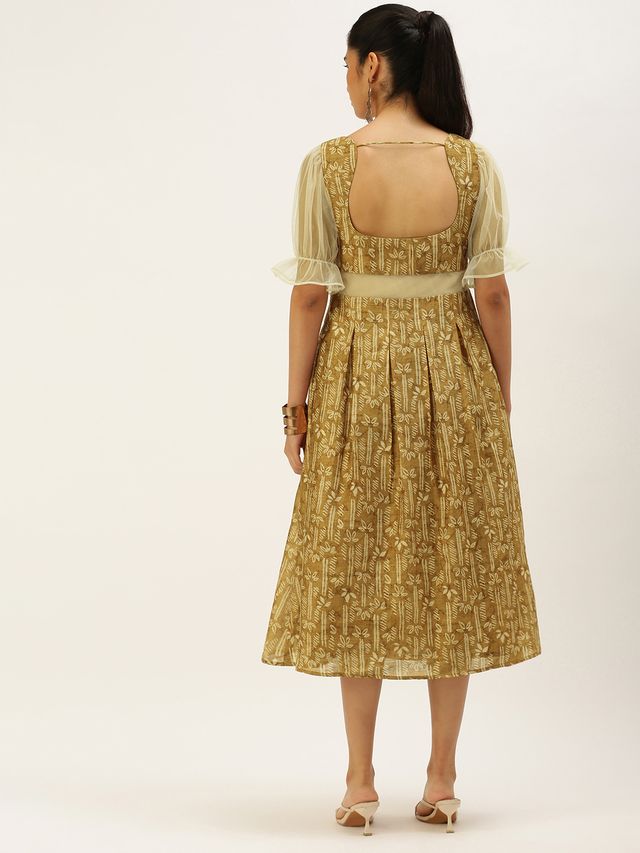 Bollywood Vogue Ready To Wear Green Printed Art Silk Dress