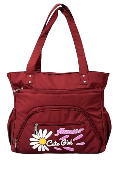 Buddy Cares Women's Tote Bag – Stylish Shopping & Shoulder Bag with Flower "Cute Girl" Print – Maroon