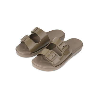Indifeet Rubber Double Buckle Slides for Women - Brown - Image 1