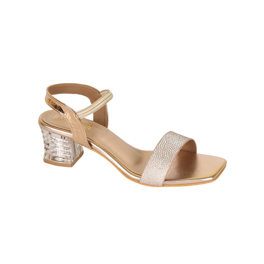 Indifeet Transparent Block Heel Party Wear Sandals - Rose Gold - Size 5