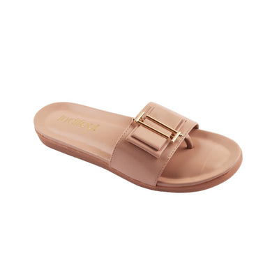 Indifeet Flat Buckle Sliders for Women - Nude - Size 9