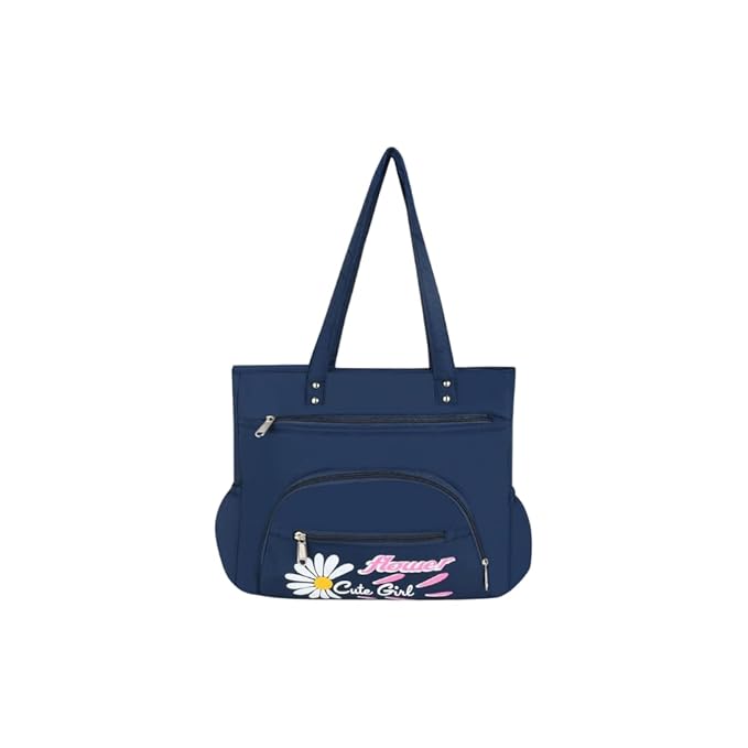 Buddy Cares Women's Tote Bag – Stylish Shopping & Shoulder Bag with Flower "Cute Girl" Print – Navy