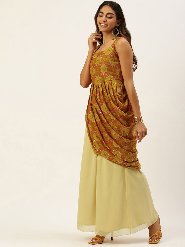 Bollywood Vogue Ready To Wear Multicolor N Beige Printed Kurta Set