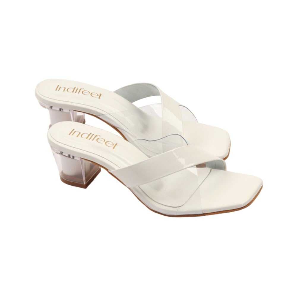 Indifeet Cross Strap Block Heels - White - View 5