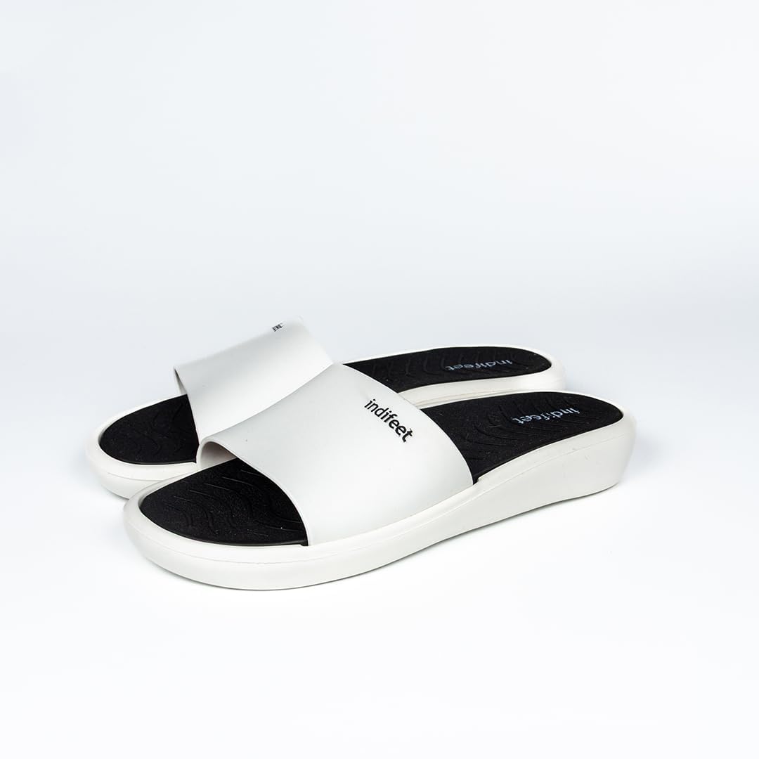 Indifeet Comfortable Rubber Slides for Women - White - Size 4