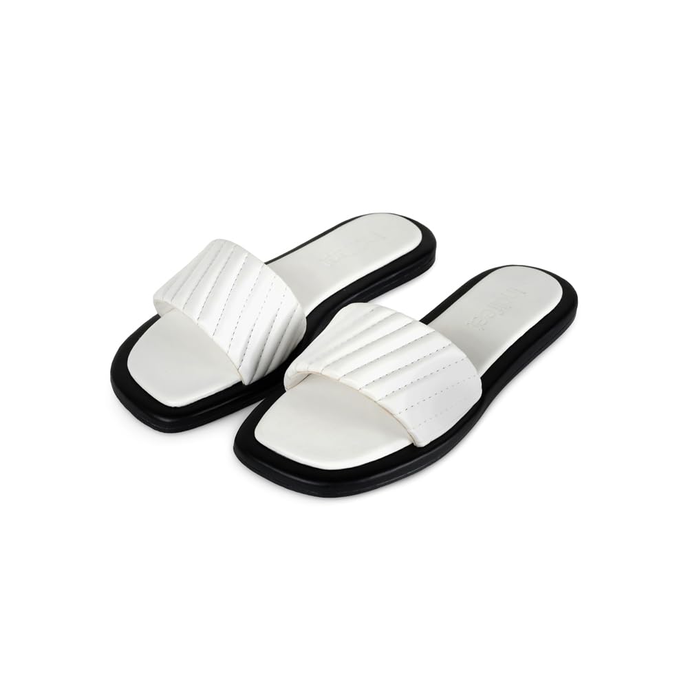 Indifeet Stylish Open Toe Flats for Women - White - Size 8