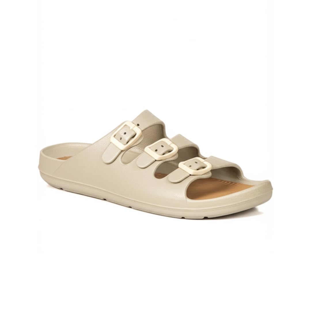 Indifeet Rubber Buckle Sliders for Women - Cream - Size 4