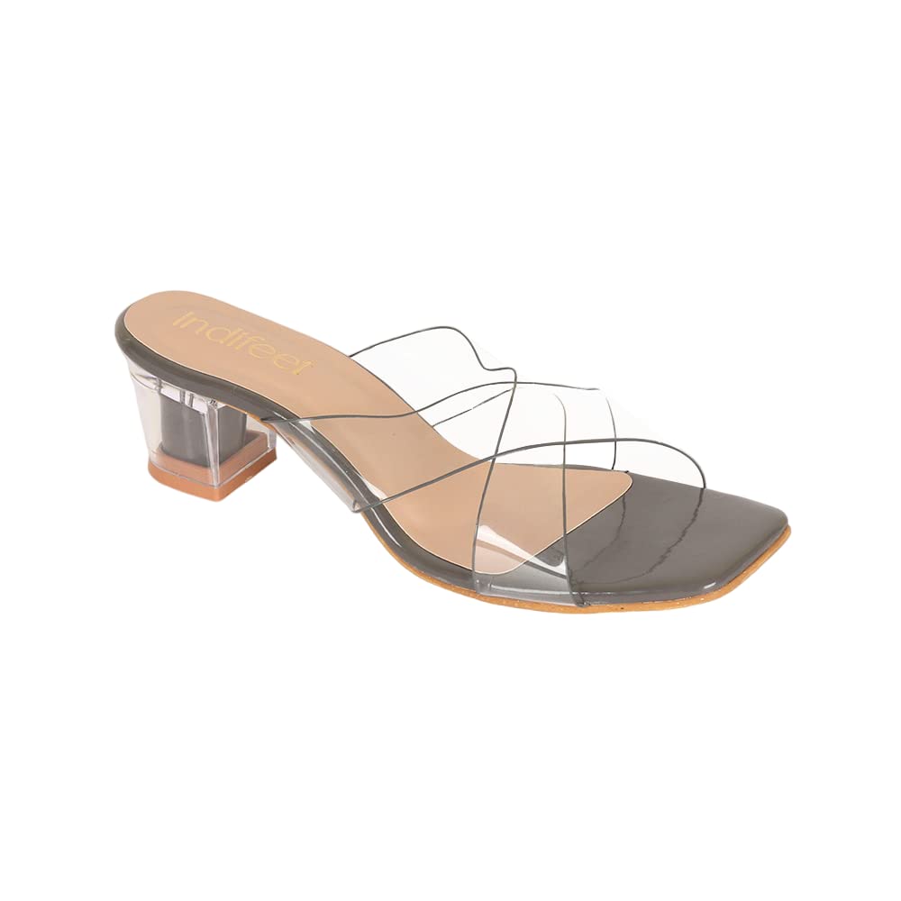 Indifeet Transparent Cross Strap Block Heels - Grey - Size 8