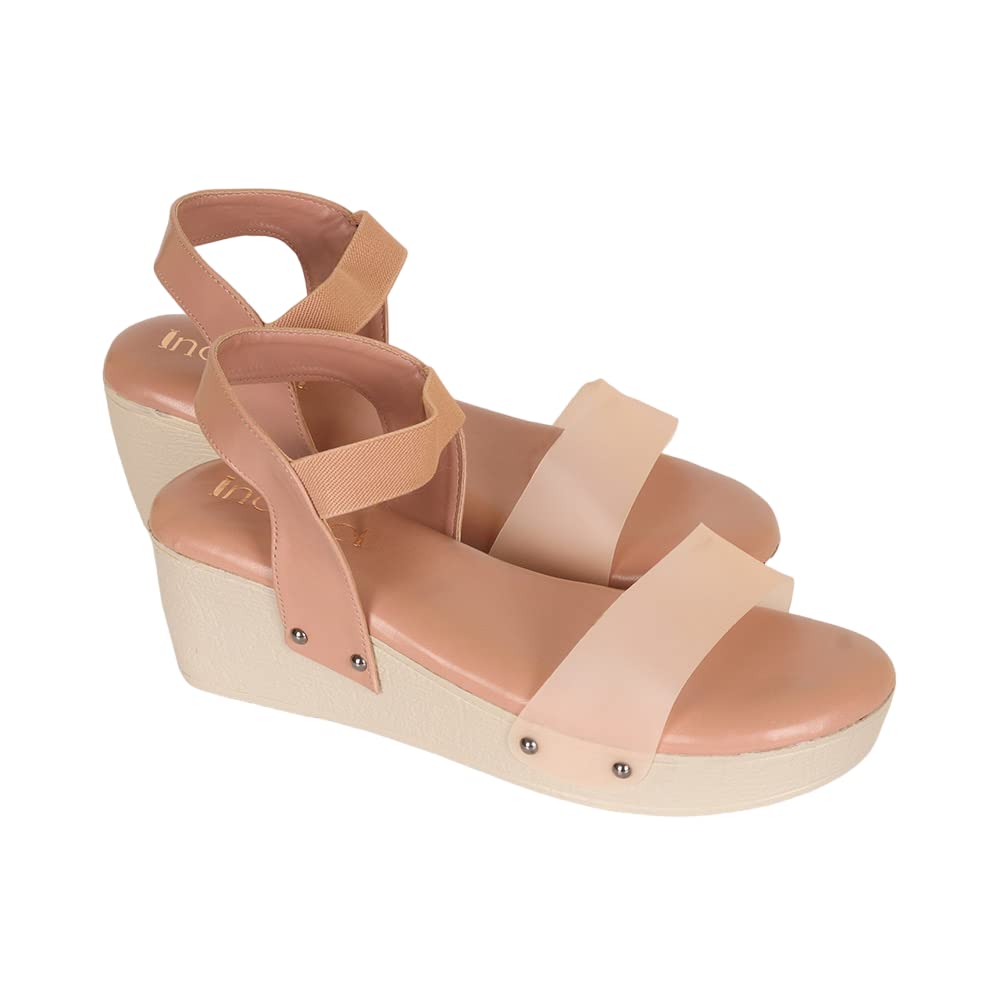 Indifeet Ankle Strap Platform Wedge Heel Sandals - Peach - View 5