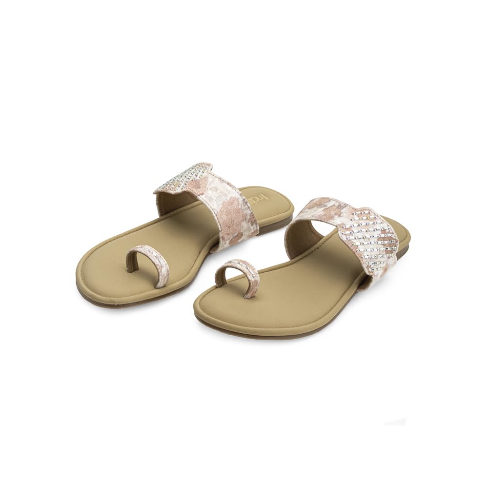 Indifeet Toe Ring Ethic Chappals for Women - Brown - Size 8