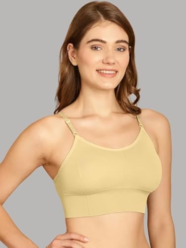 DAINTY Women's Cotton Everyday Sports Bra with Padded & Non-Wired Bra - Beige (pack of 1) DaintyCLiQ