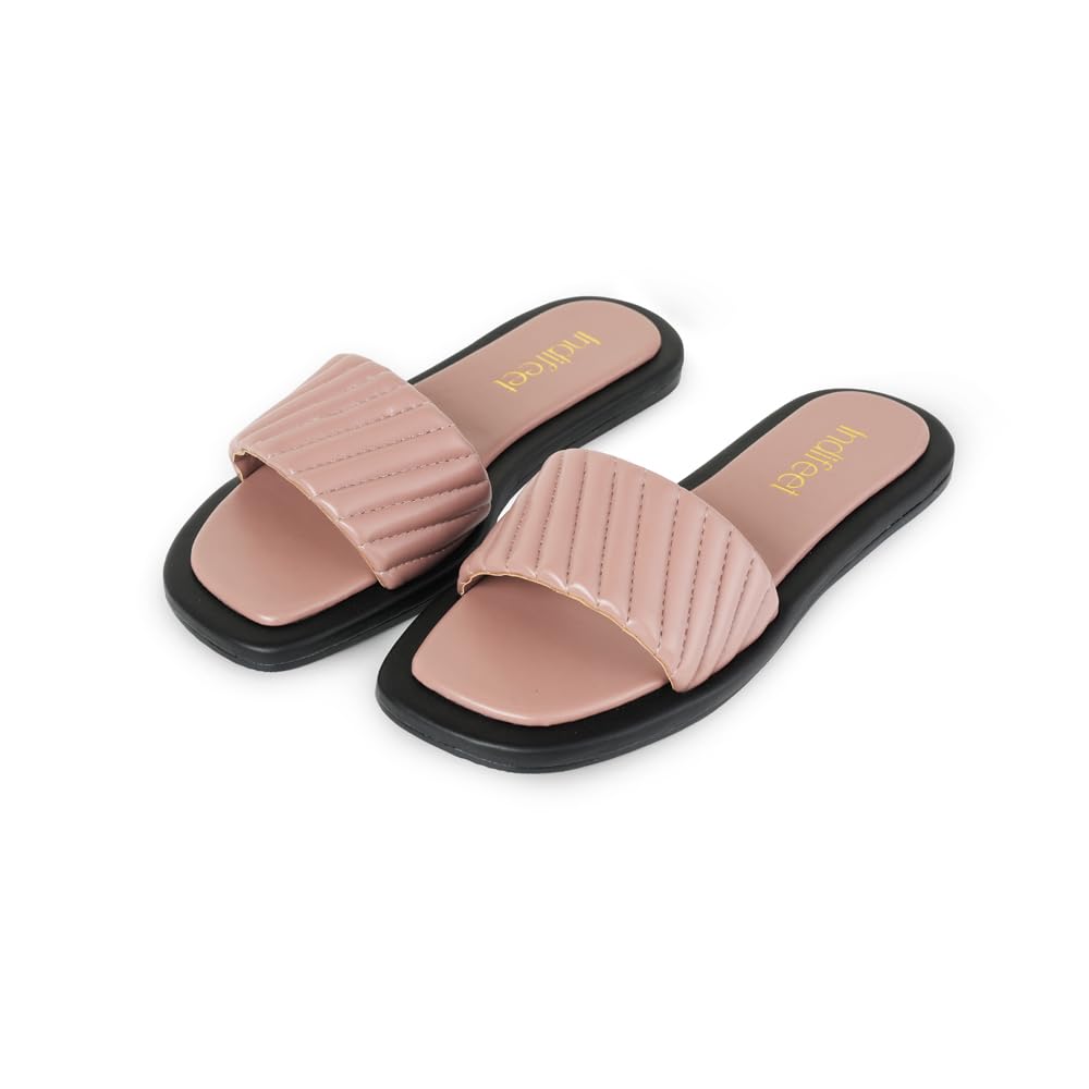 Indifeet Stylish Open Toe Flats for Women - Peach - Size 9