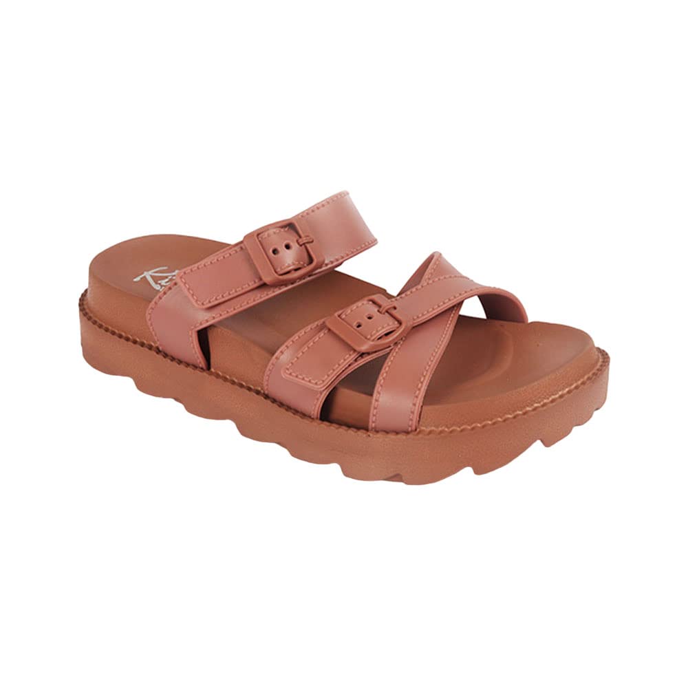 Indifeet Open Toe Buckle Sliders for Women - Pink - Image 22