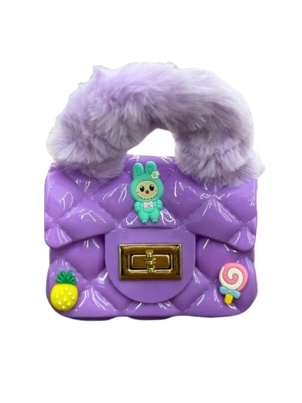 Buddy Cares Girls Hand-Held Quilted Sling Bag with Fur Handle and Charms – Kids Handbag – Purple