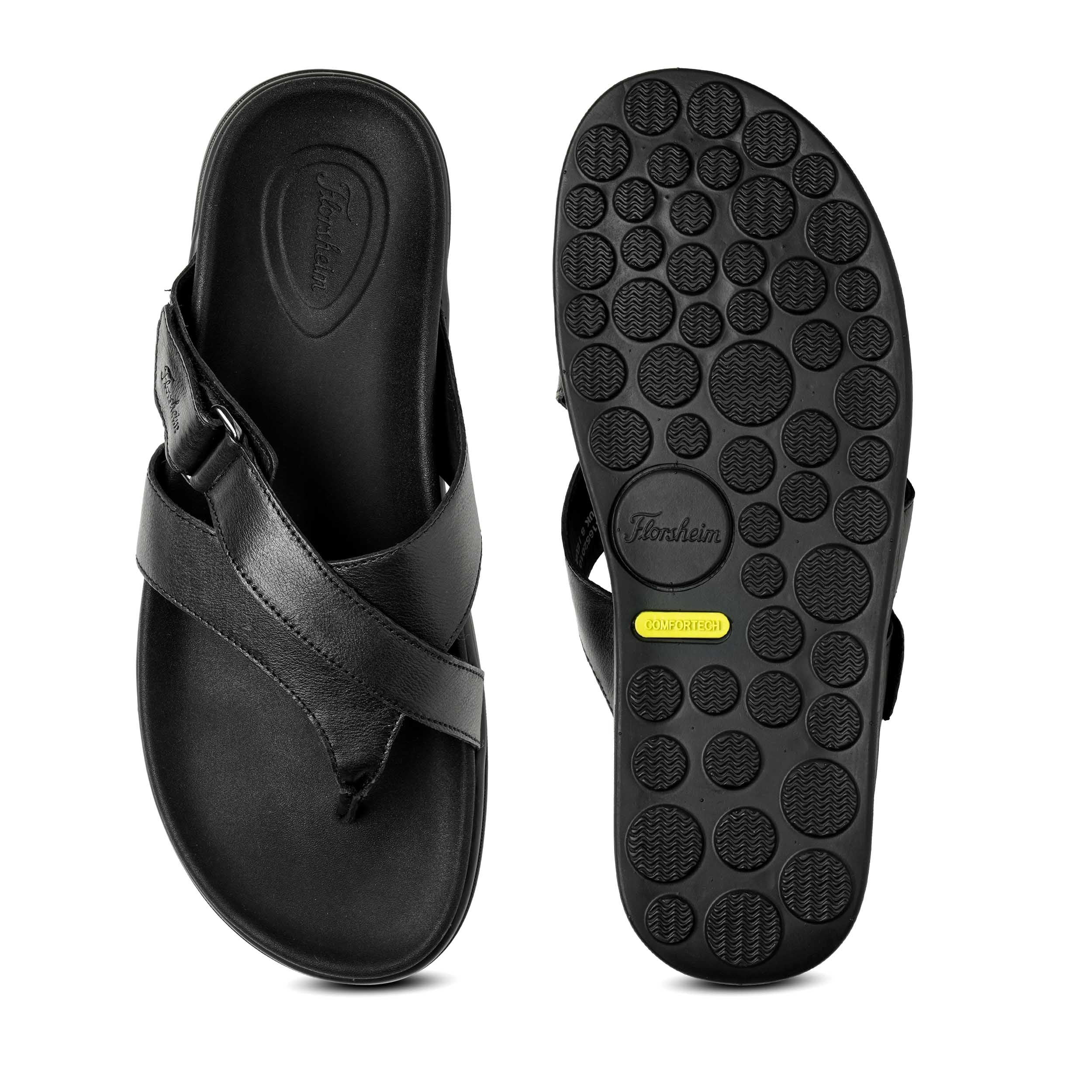 The Comet Black Men Cross Strap Slipper Florsheim