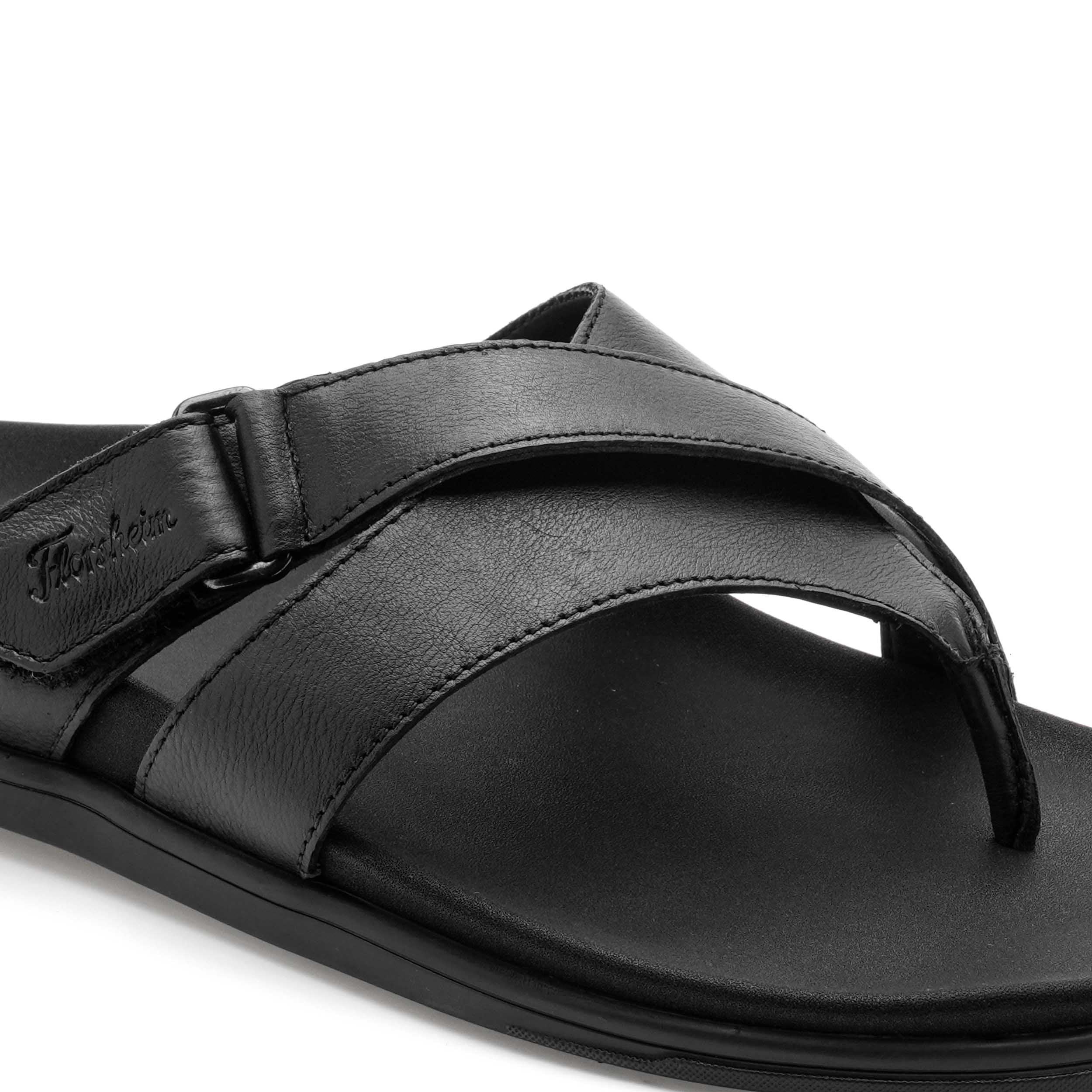 The Comet Black Men Cross Strap Slipper Florsheim