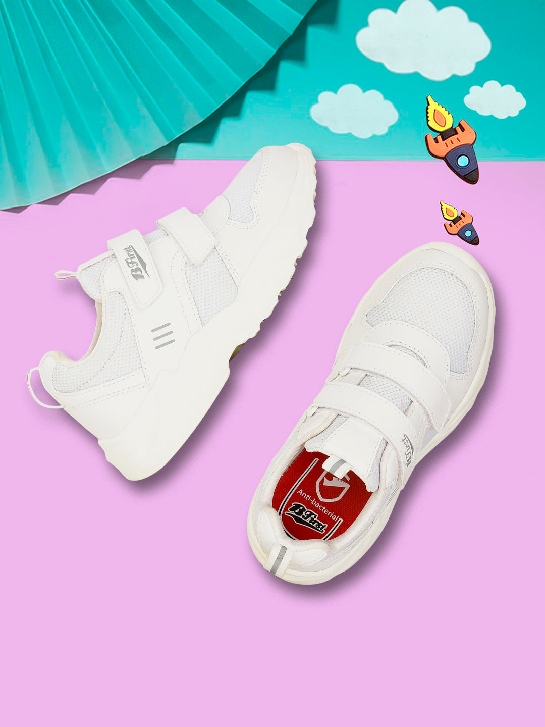 Bata Kids' Unisex White Velcro Oxford School Shoes - White - view 6