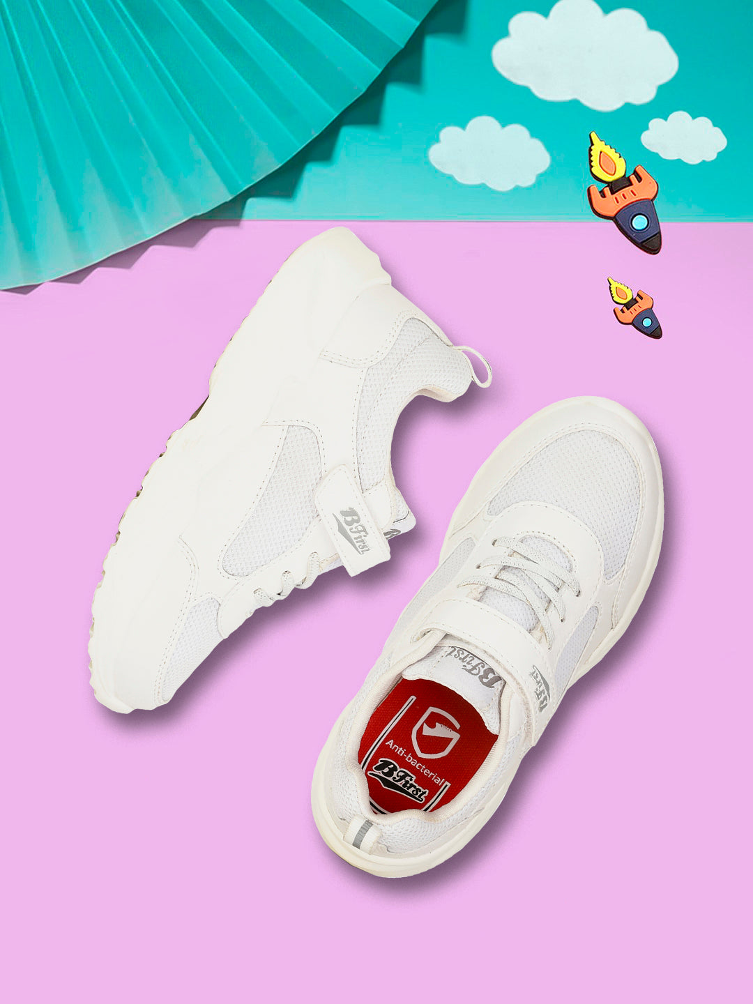 Bata Kids' Unisex White Velcro Oxford School Shoes - White - view 6