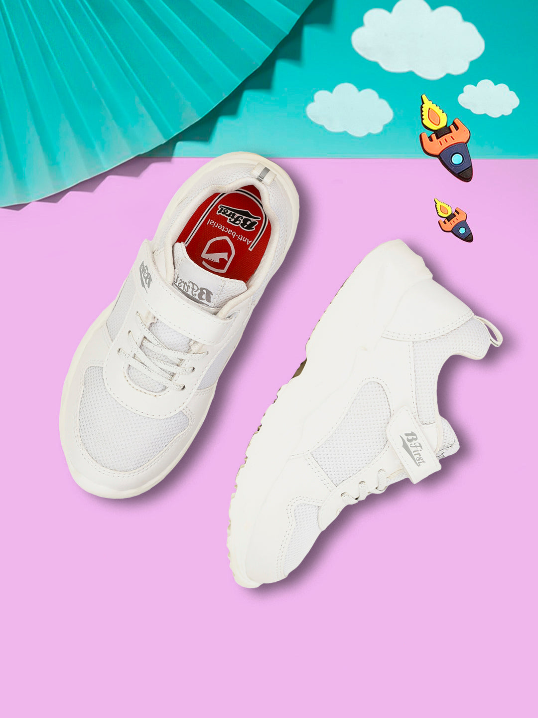 Bata Kids' Unisex White Velcro Oxford School Shoes - White - view 6