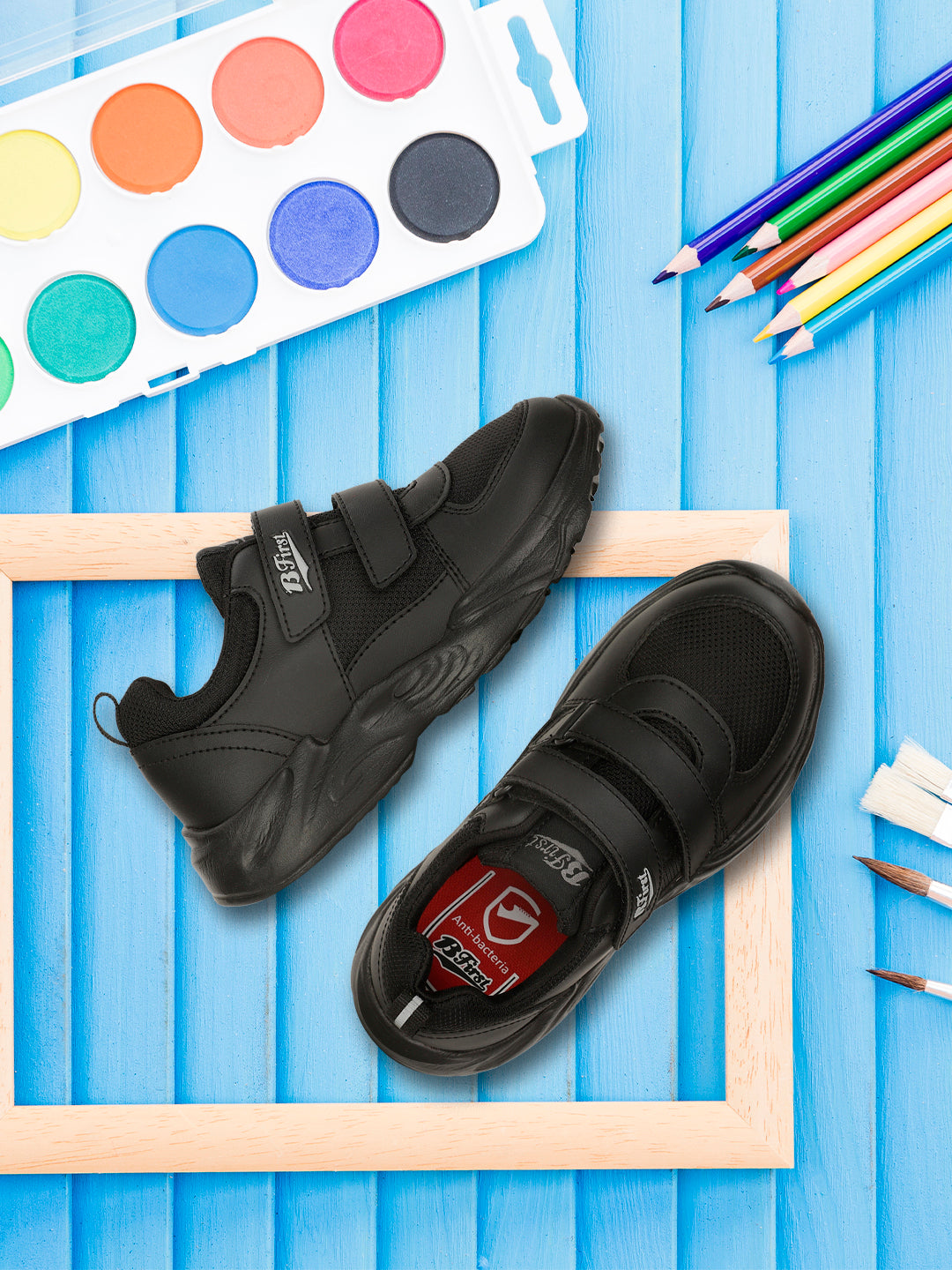 Bata Kids Unisex Velcro Strap School Shoes - Black - View 6