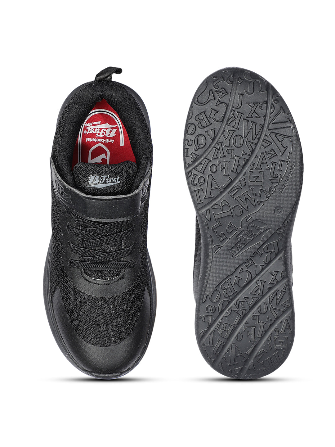 Bata Kids Unisex Black Velcro Strap School Shoes - Black - View 4